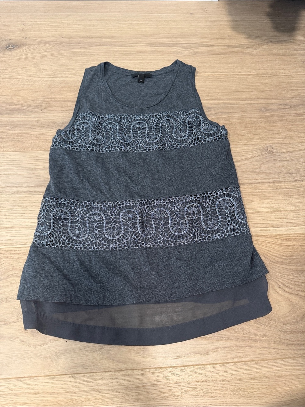J. Crew Dark Gray Crochet-Trim Tank Top